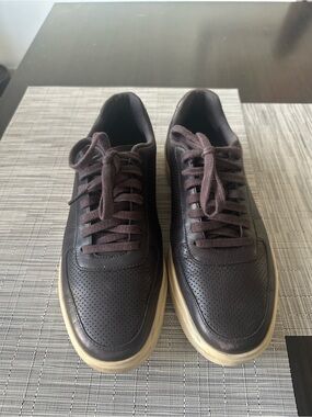 Cole Haan Men's Dark Brown Perforated Leather Sneakers with Cream Sole